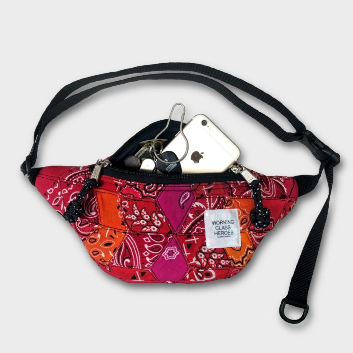 "Patchworks" Diamond Patch Bandana Fanny Pack -red mix | 5枚目