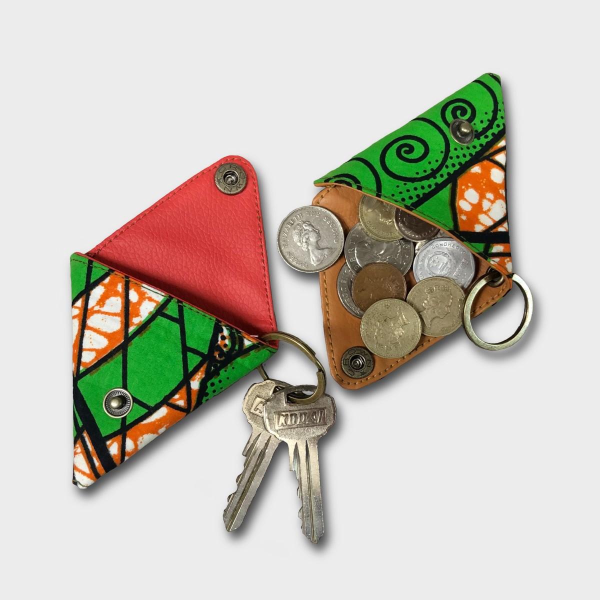 African batik Triangle Coin purse -green