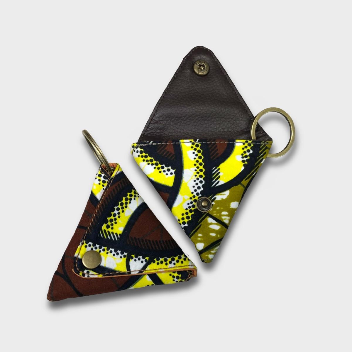 African batik Triangle Coin purse -brown / yellow | 2枚目