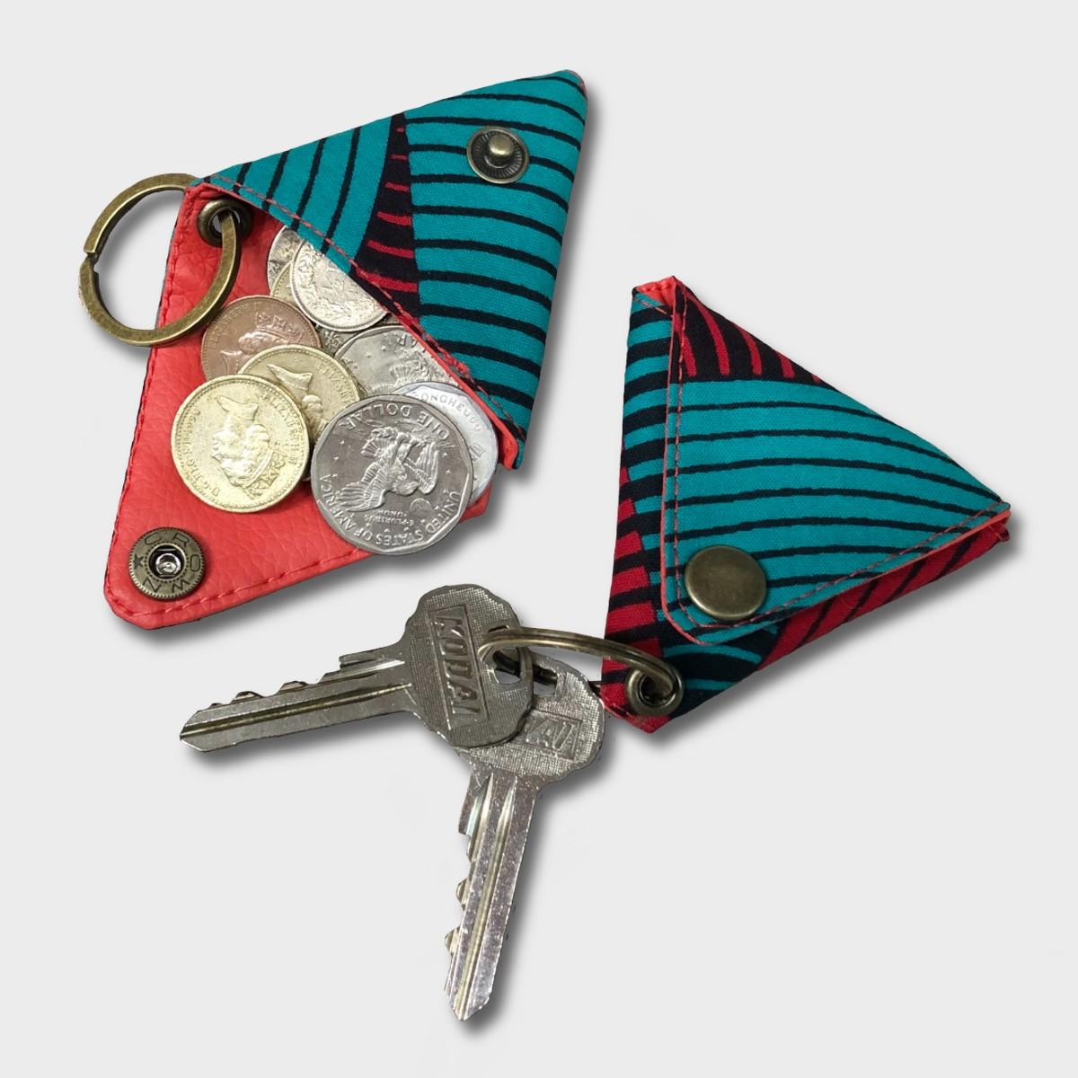African batik Triangle Coin purse -green / red