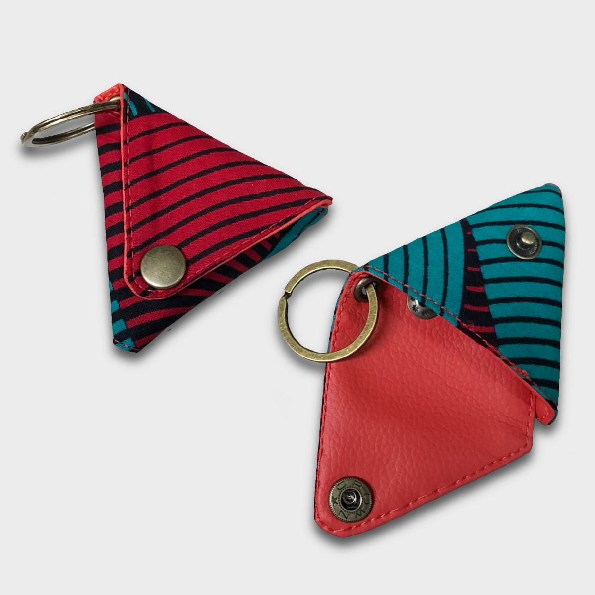 African batik Triangle Coin purse -green / red | 2枚目