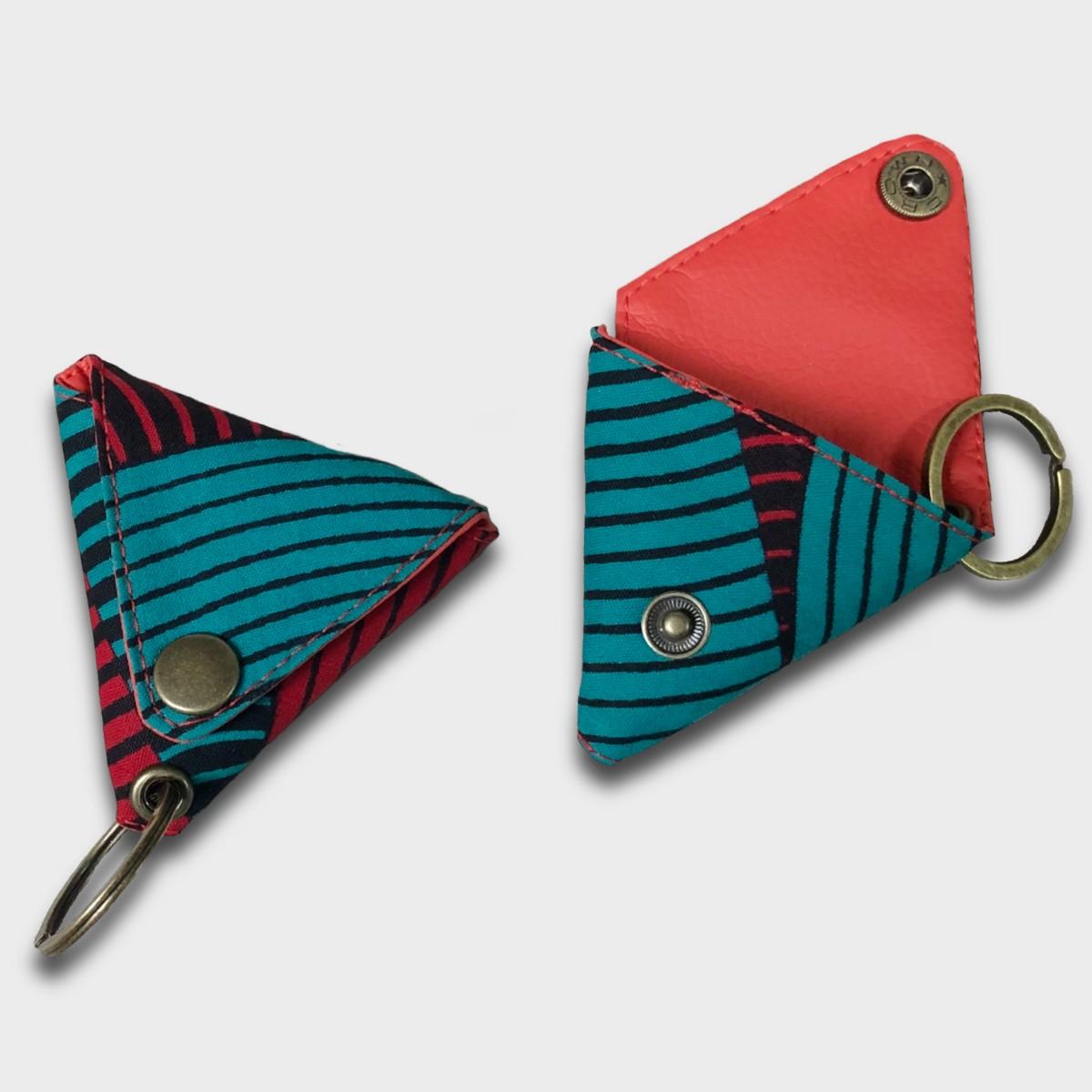 African batik Triangle Coin purse -green / red | 3枚目