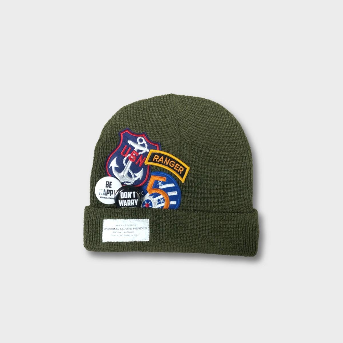 "Patched" USN Knit beanie -olive | 3枚目