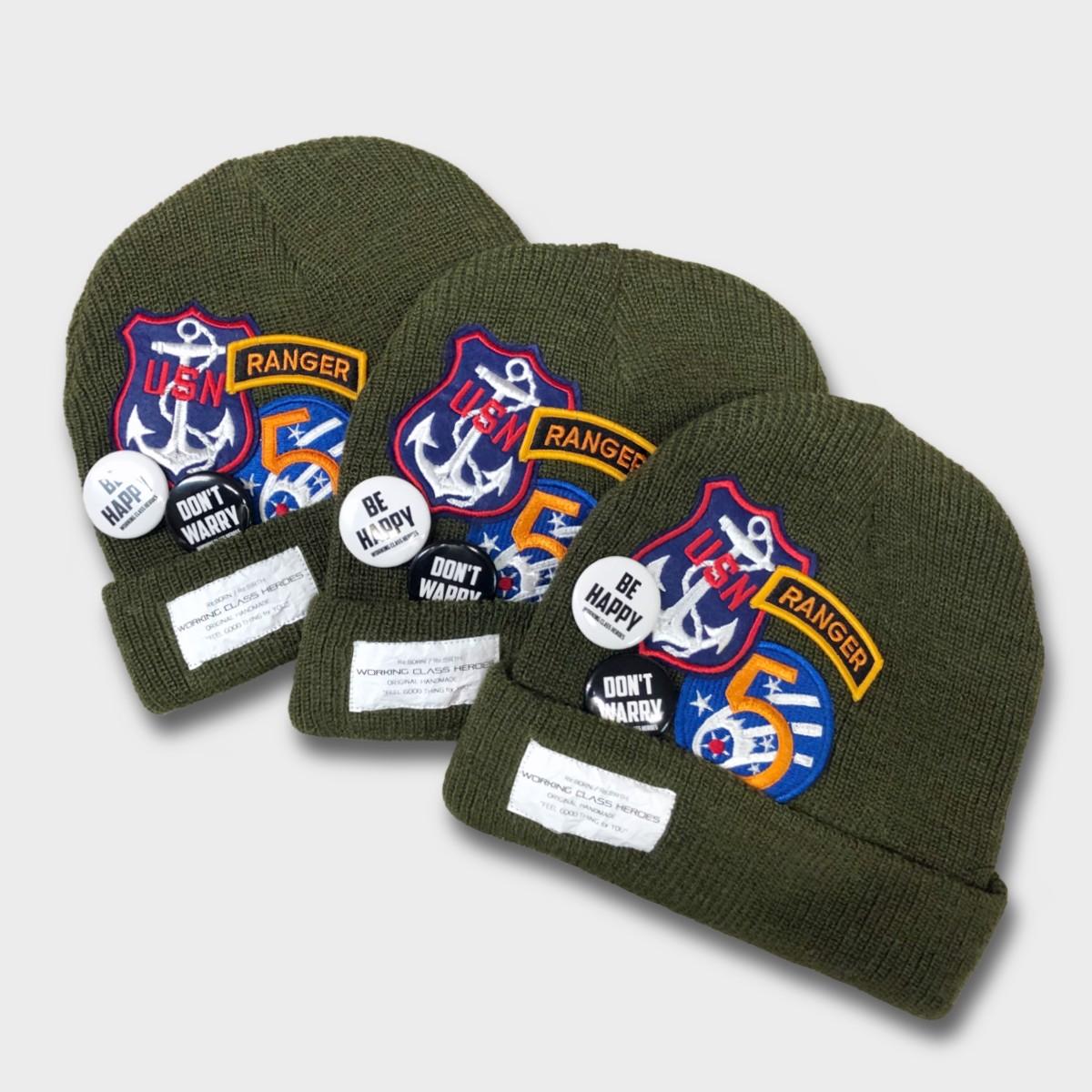 "Patched" USN Knit beanie -olive | 6枚目